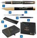 ZESTAW PARKER URBAN GT DŁUGOPIS PIÓRO CZARNY ZŁOCONE Z GRAWEREM I ETUI