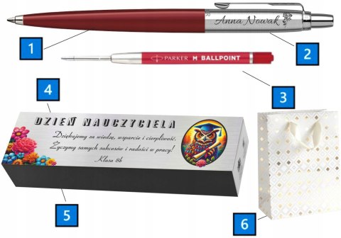 DŁUGOPIS PARKER JOTTER CZERWONY Z GRAWEREM CZERWONY WKŁAD DLA WYCHOWAWCY