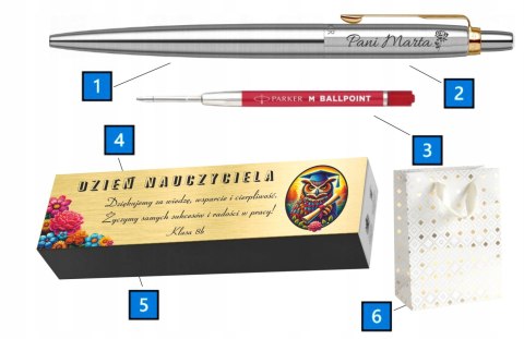 DŁUGOPIS PARKER JOTTER ZŁOCONY GT Z GRAWEREM WKŁAD CZERWONY DLA NAUCZYCIELA