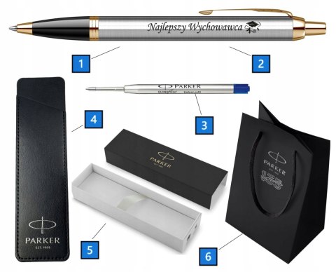 DŁUGOPIS PARKER IM STAL ZŁOCONY Z GRAWEREM ETUI PARKER I TOREBKA PREZENTOWĄ