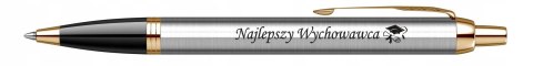 DŁUGOPIS PARKER IM STAL ZŁOCONY Z GRAWEREM ETUI PARKER I TOREBKA PREZENTOWĄ