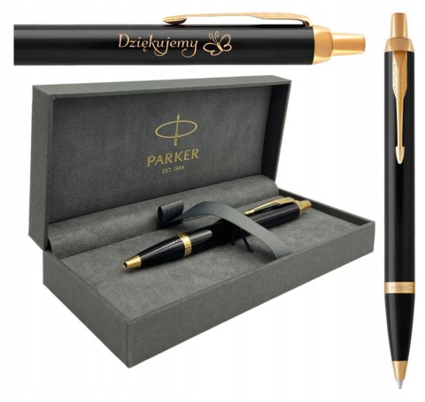 DŁUGOPIS PARKER IM CZARNY ZŁOCONY GT Z GRAWEREM W PUDEŁKU PREMIUM PREZENT
