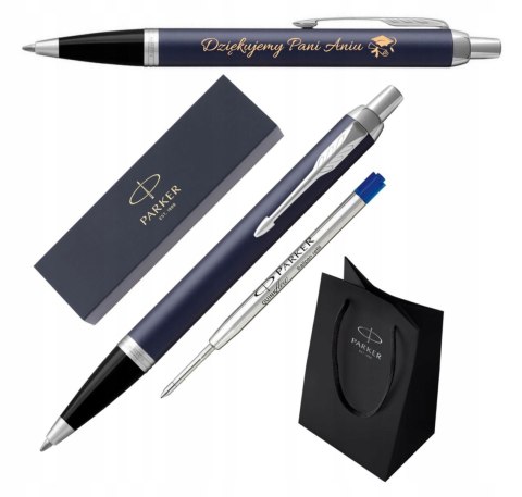 DŁUGOPIS PARKER IM MATOWY NIEBIESKI Z GRAWEREM I TOREBKĄ PREZENTOWĄ