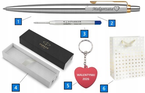 DŁUGOPIS PARKER JOTTER Z GRAWEREM GT ZŁOCONY z Brelokiem na WALENTYNKI