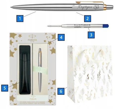 DŁUGOPIS PARKER JOTTER STAL GT Z GRAWEREM W PUDEŁKO + ETUI PARKER CZARNE