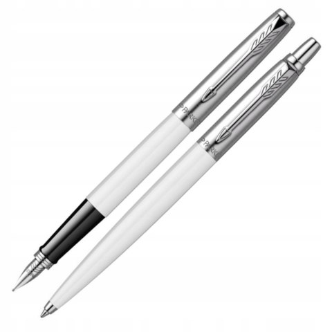 PARKER JOTTER BIAŁY ZESTAW PIÓRO DŁUGOPIS Z GRAWEREM TABLICZKĄ PIÓRNIKIEM