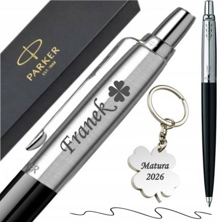 DŁUGOPIS PARKER JOTTER CZARNY WKŁAD Z GRAWEREM I BRELOKIEM TALIZMAN MATURA