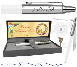 Długopis Parker Jotter Biały z Grawerem w pudełku prestige z tabliczką na Pierwszą Komunię