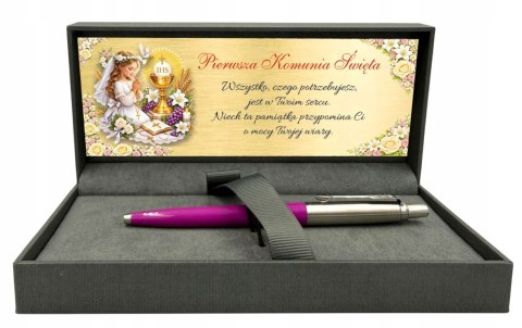 Długopis Parker Jotter Magenta z Grawerem w pudełku prestige z tabliczką na Pierwszą Komunię Prezent Komunia