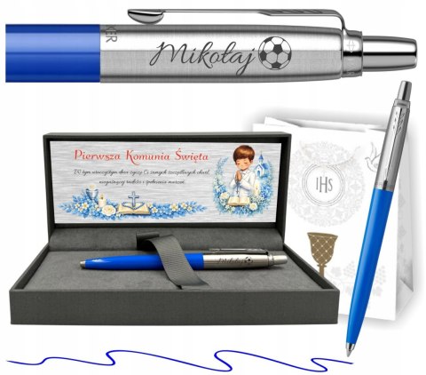 Długopis Parker Jotter Niebieski z Grawerem w pudełku prestige z tabliczką na Pierwszą Komunię