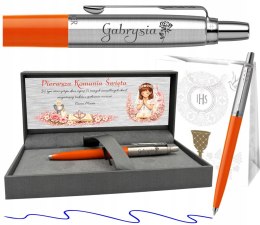 Długopis Parker Jotter Pomarańczowy z Grawerem w pudełku prestige z tabliczką na Pierwszą Komunię