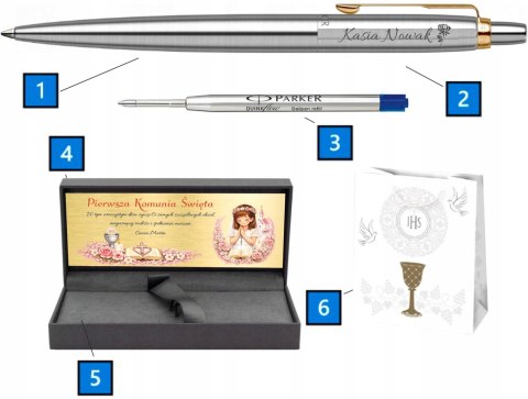 Długopis Parker Jotter Stal GT z Grawerem w pudełku prestige z tabliczką na Pierwszą Komunię