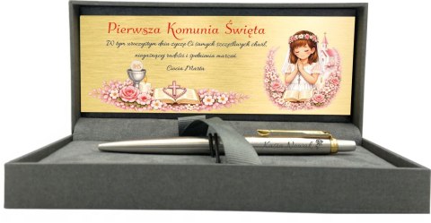 Długopis Parker Jotter Stal GT z Grawerem w pudełku prestige z tabliczką na Pierwszą Komunię