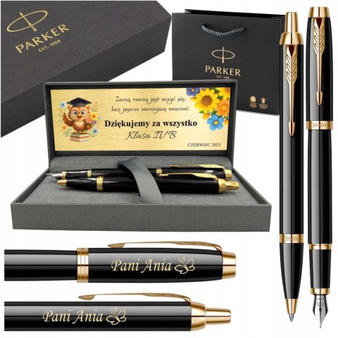 PARKER ZESTAW PIÓRO WIECZNE I DŁUGOPIS IM ZŁOCONY GT Z GRAWEREM na PREZENT