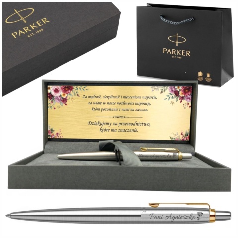 Długopis Parker Jotter stal złocony GT z grawerem w eleganckim pudełku prezentowym