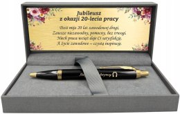 Tabliczka z grawerem "Jubileusz 20-lecia pracy" na pudełku długopisu Parker IM