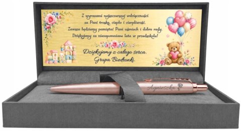 DŁUGOPIS PARKER JOTTER PINK GOLD Z GRAWEREM TABLICZKA DYPLOM A5 PREZENT DLA NAUCZYCIELA