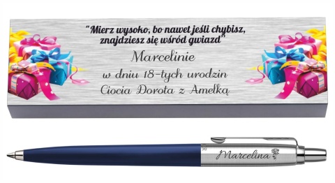 Granatowy Jotter Originals i kartonowe pudełko z dedykacją
