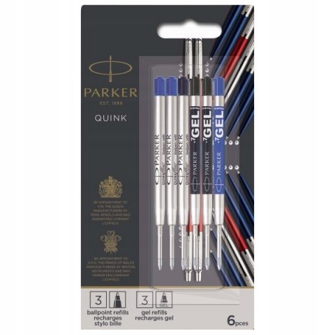 Zestaw oryginalnych wkładów metalowych Parker 3 sztuki żelowe i 3 sztuki zwykłe Zestaw oryginalnych wkładów metalowych Parker 3 sztuki żelowe i 3 sztuki zwykłe