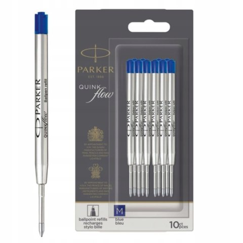 Wkłady Parker do długopisu niebieskie metalowe 10 sztuki Rozmiar Medium 0,7mm Wkłady Parker do długopisu niebieskie metalowe 10 sztuki Rozmiar Medium 0,7mm