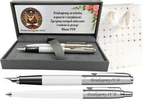 PARKER PIÓRO I DŁUGOPIS JOTTER BIAŁY Z TWOIM GRAWEREM PREZENT NA DZIEŃ NAUCZYCIELA PARKER PIÓRO I DŁUGOPIS JOTTER BIAŁY Z TWOIM GRAWEREM PREZENT NA DZIEŃ NAUCZYCIELA