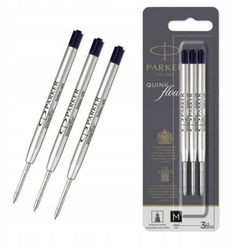 Wkłady Parker do długopisu czarny metalowy 3 sztuki Rozmiar Medium 0,7mm