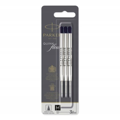 Wkłady Parker do długopisu czarny metalowy 3 sztuki Rozmiar Medium 0,7mm